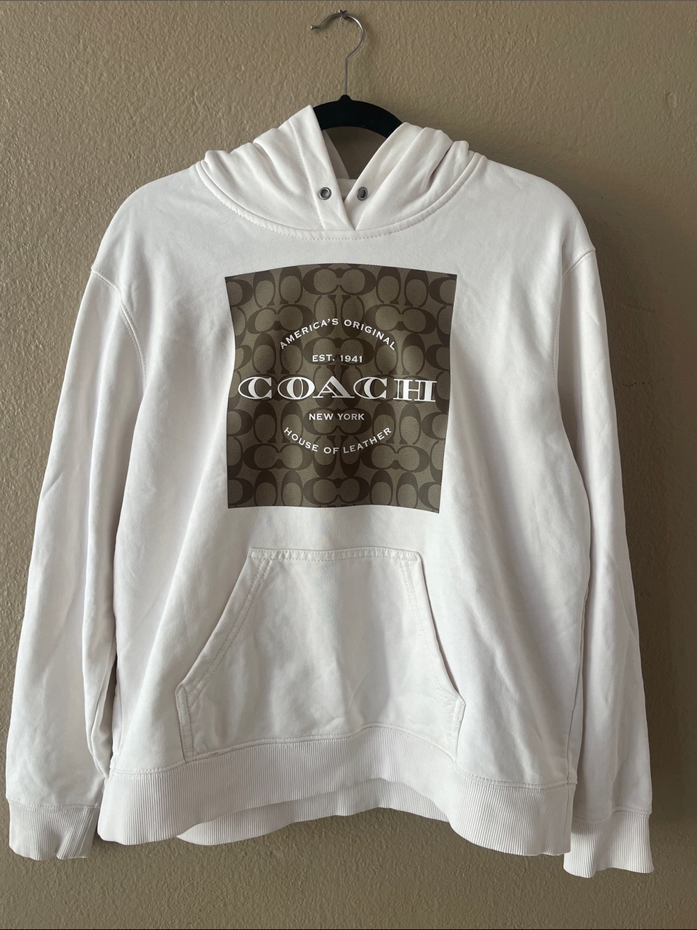 Coach Signature Square Graphic Hoodie Cream Brown Pullover XS